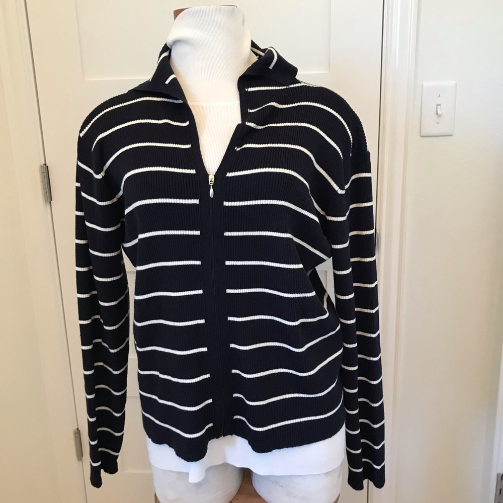 Striped Navy Blue V neck Cardigan